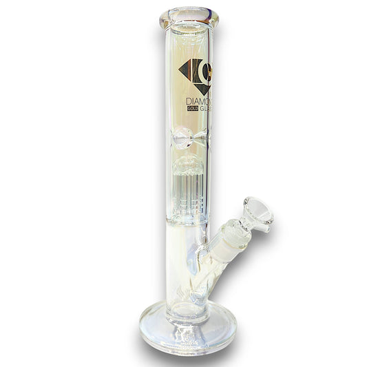 12" Diamond Gold Straight Tube Bong with Tree Percolator