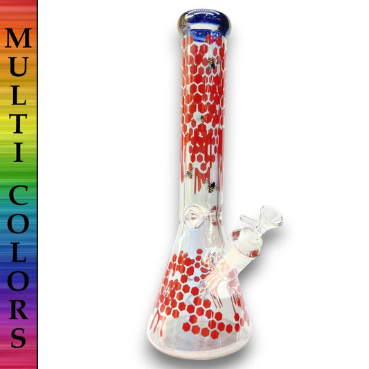 14" Fumed Iridescent Bee Honeycomb Beaker Bong