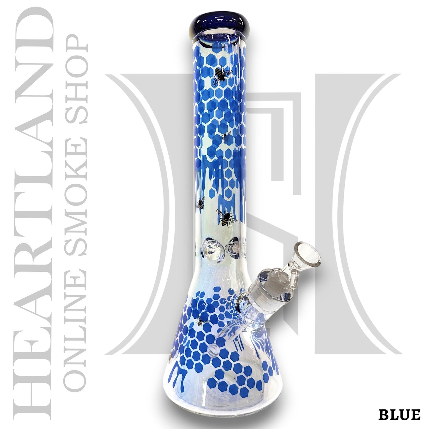 14" Fumed Iridescent Bee Honeycomb Beaker Bong