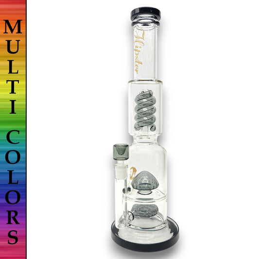 17" Hipster Triple Coil and Mushroom Perc Straight Tube Bong