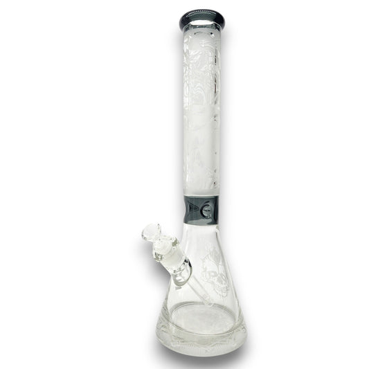 18" Heavy Duty Skull Etched Glass Design Beaker Bong