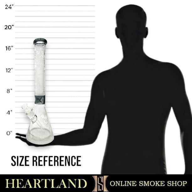 18" Heavy Duty Skull Etched Glass Design Beaker Bong