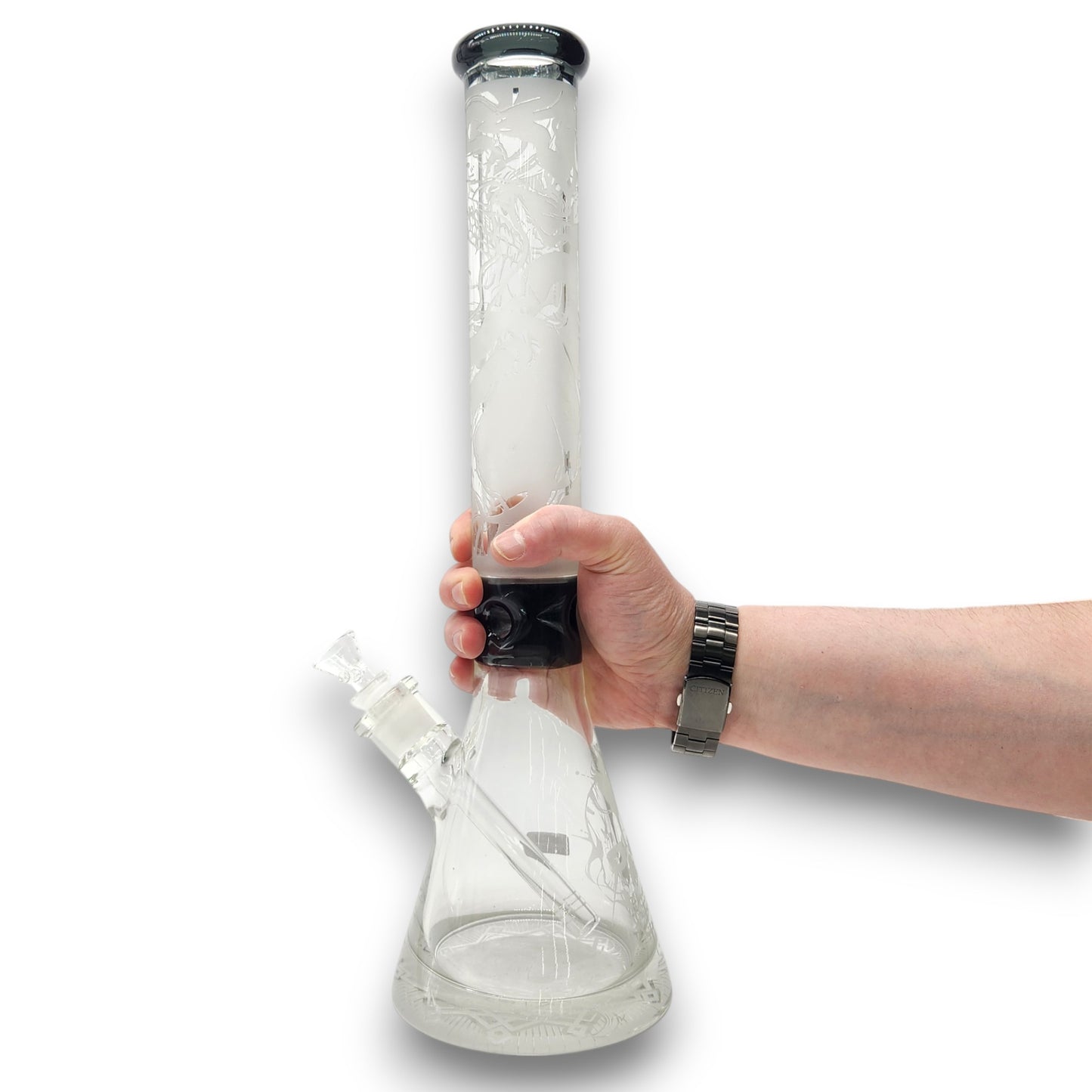 18" Heavy Duty Skull Etched Glass Design Beaker Bong