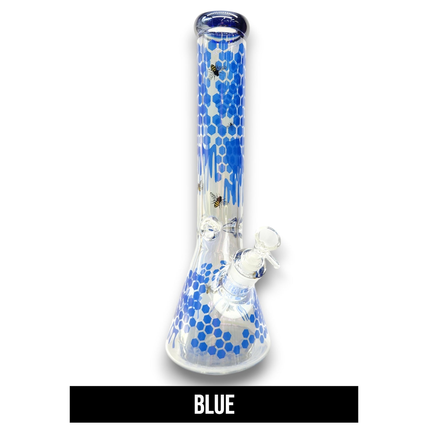 14" Fumed Iridescent Bee Honeycomb Beaker Bong