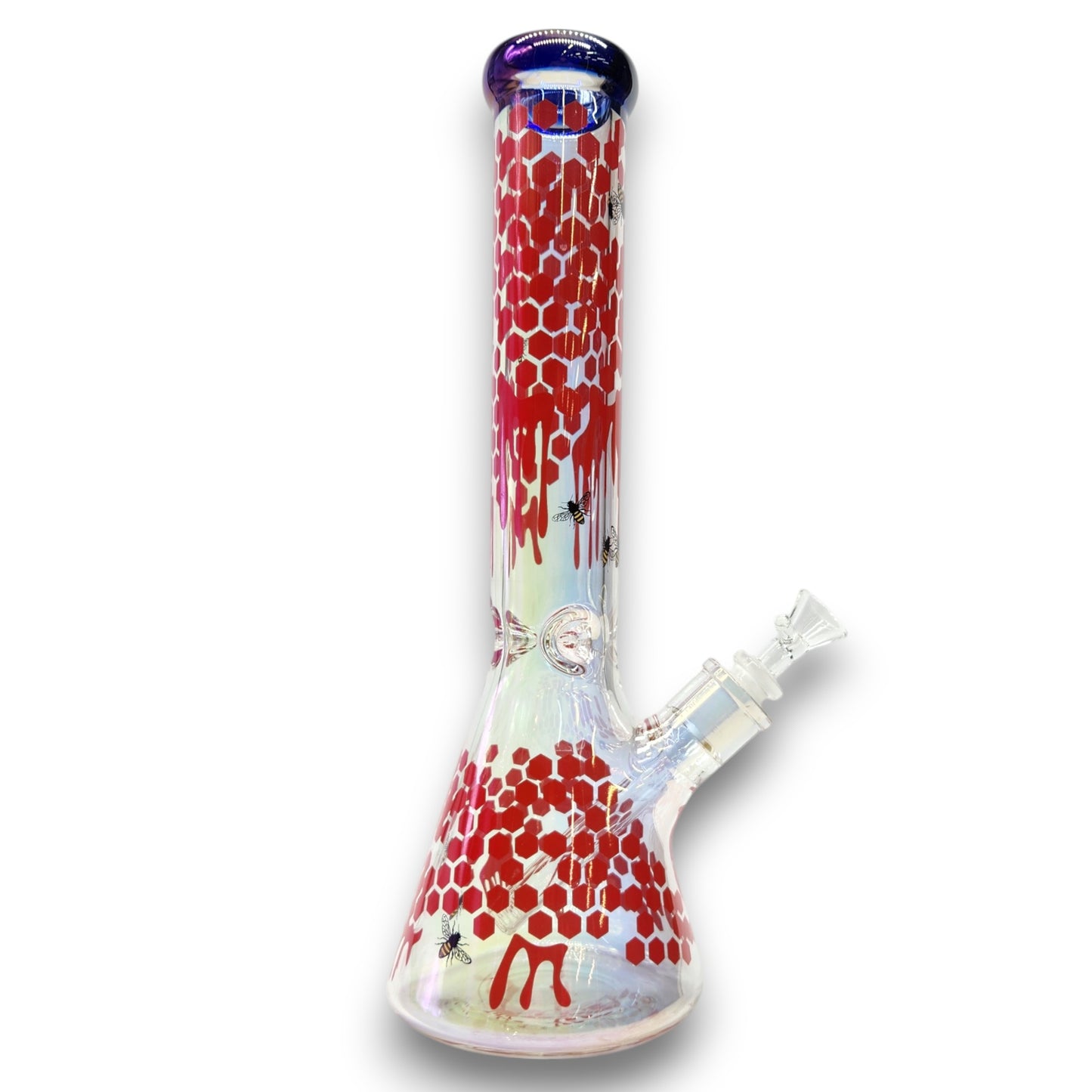 14" Fumed Iridescent Bee Honeycomb Beaker Bong