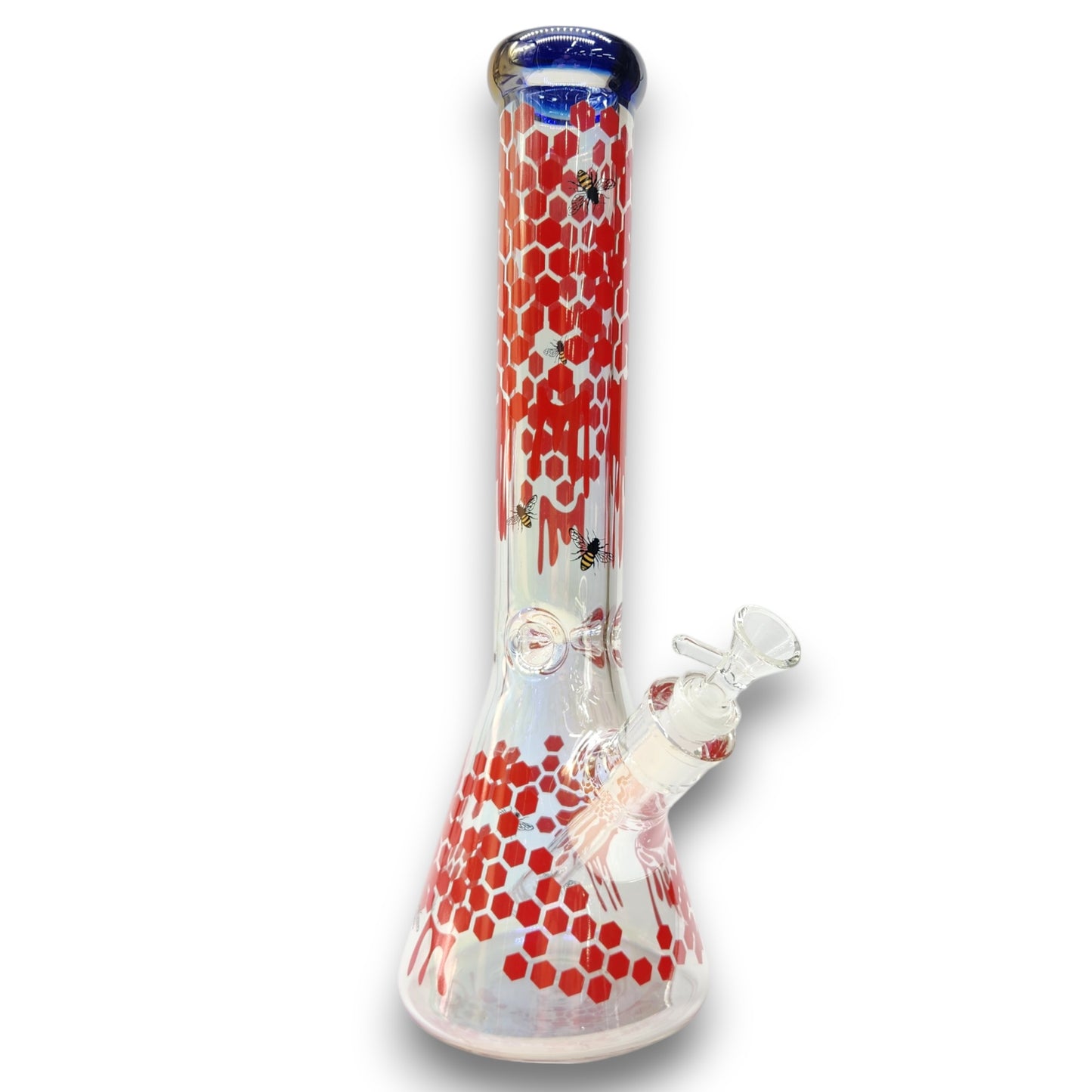 14" Fumed Iridescent Bee Honeycomb Beaker Bong