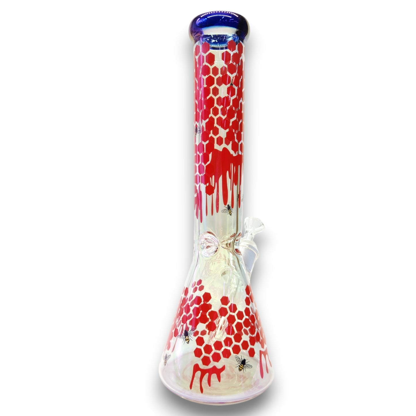 14" Fumed Iridescent Bee Honeycomb Beaker Bong