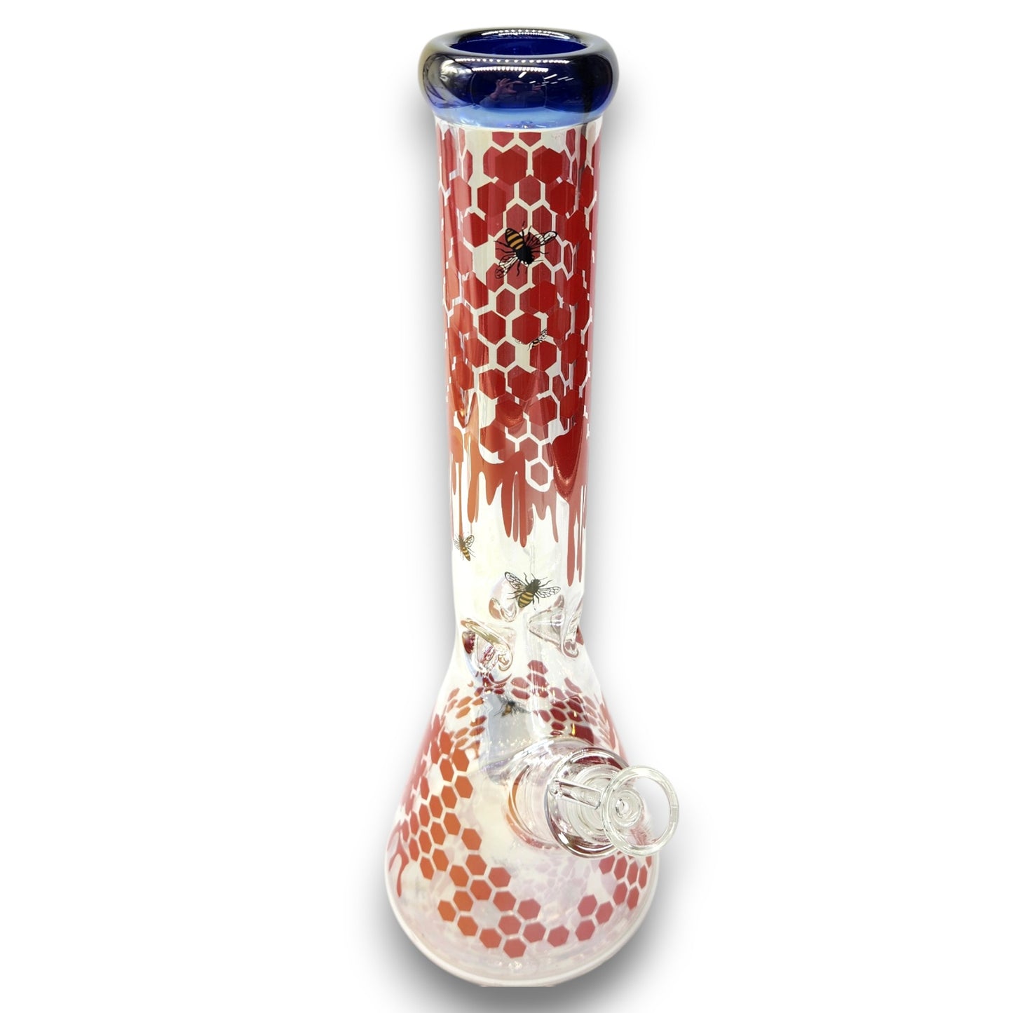 14" Fumed Iridescent Bee Honeycomb Beaker Bong