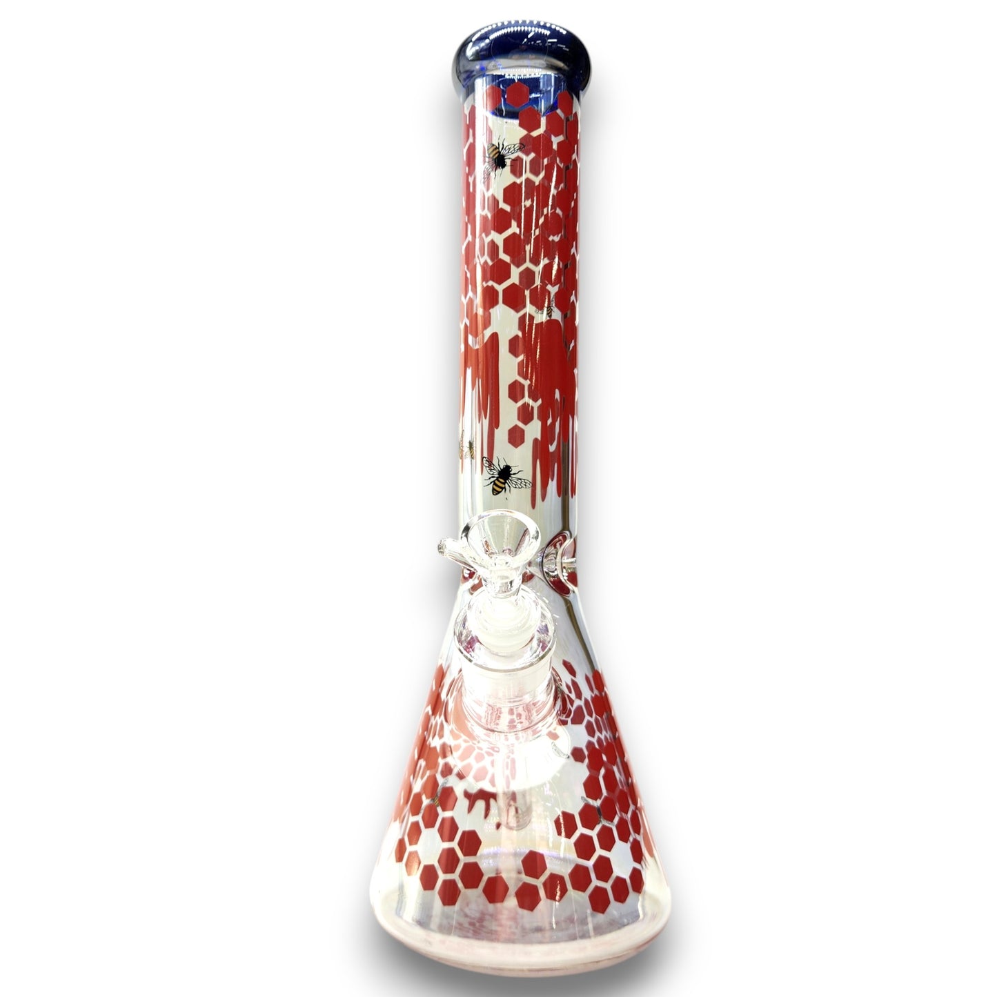 14" Fumed Iridescent Bee Honeycomb Beaker Bong