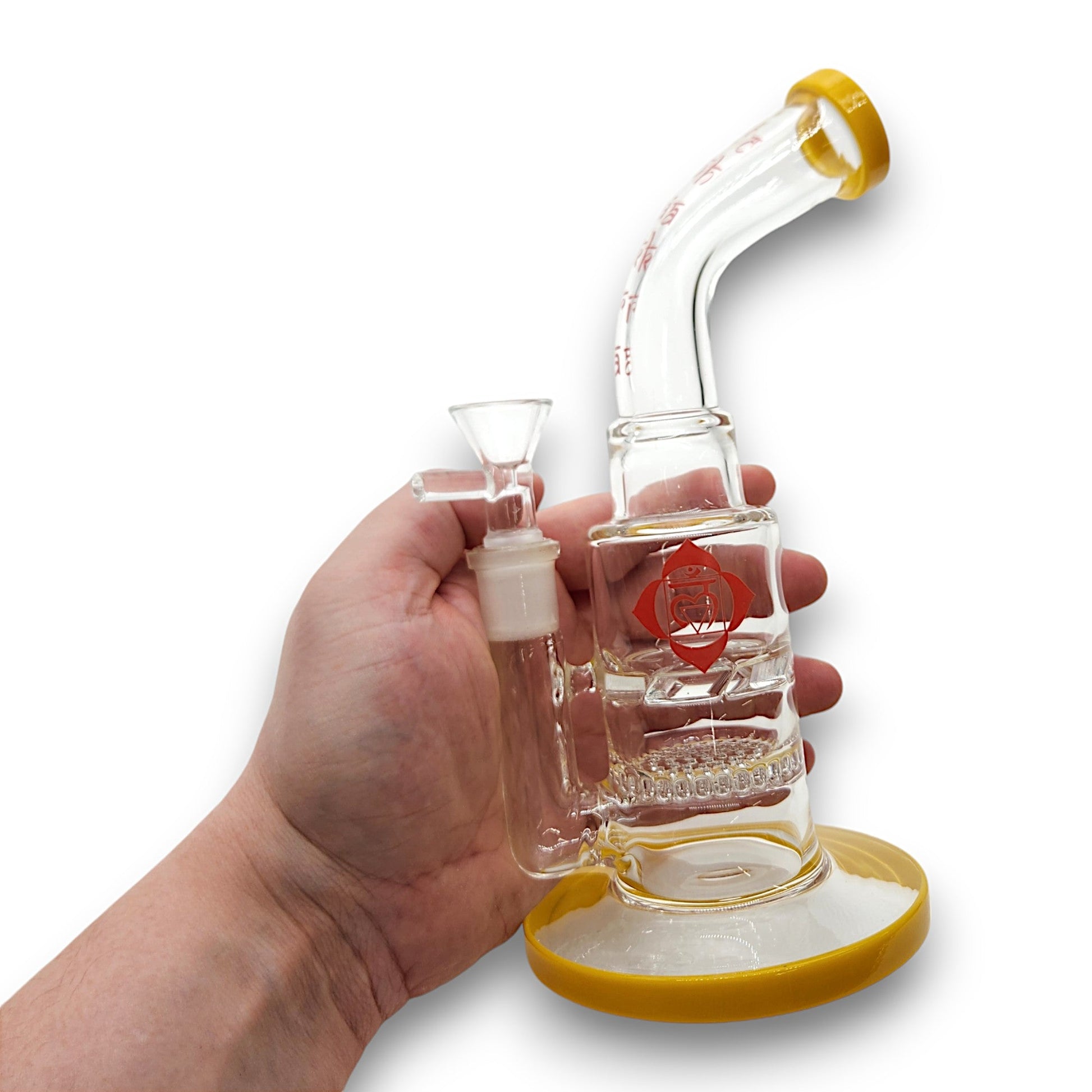 9" Chakra Bent Neck Turbine Vortex and Honeycomb Perc Bong