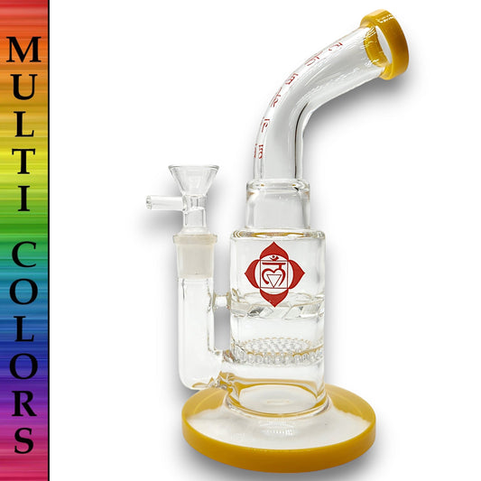 9" Chakra Bent Neck Turbine Vortex and Honeycomb Perc Bong