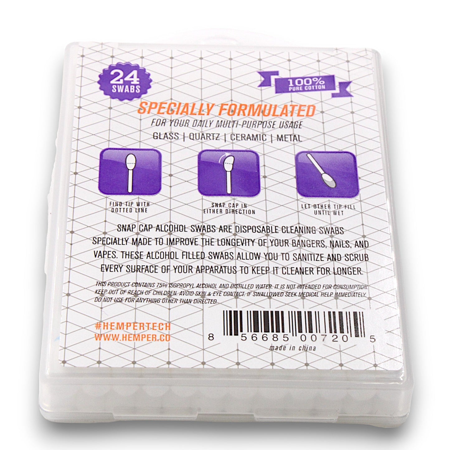 Alcohol Filled Cotton Swab 24 count by Hemper Tech