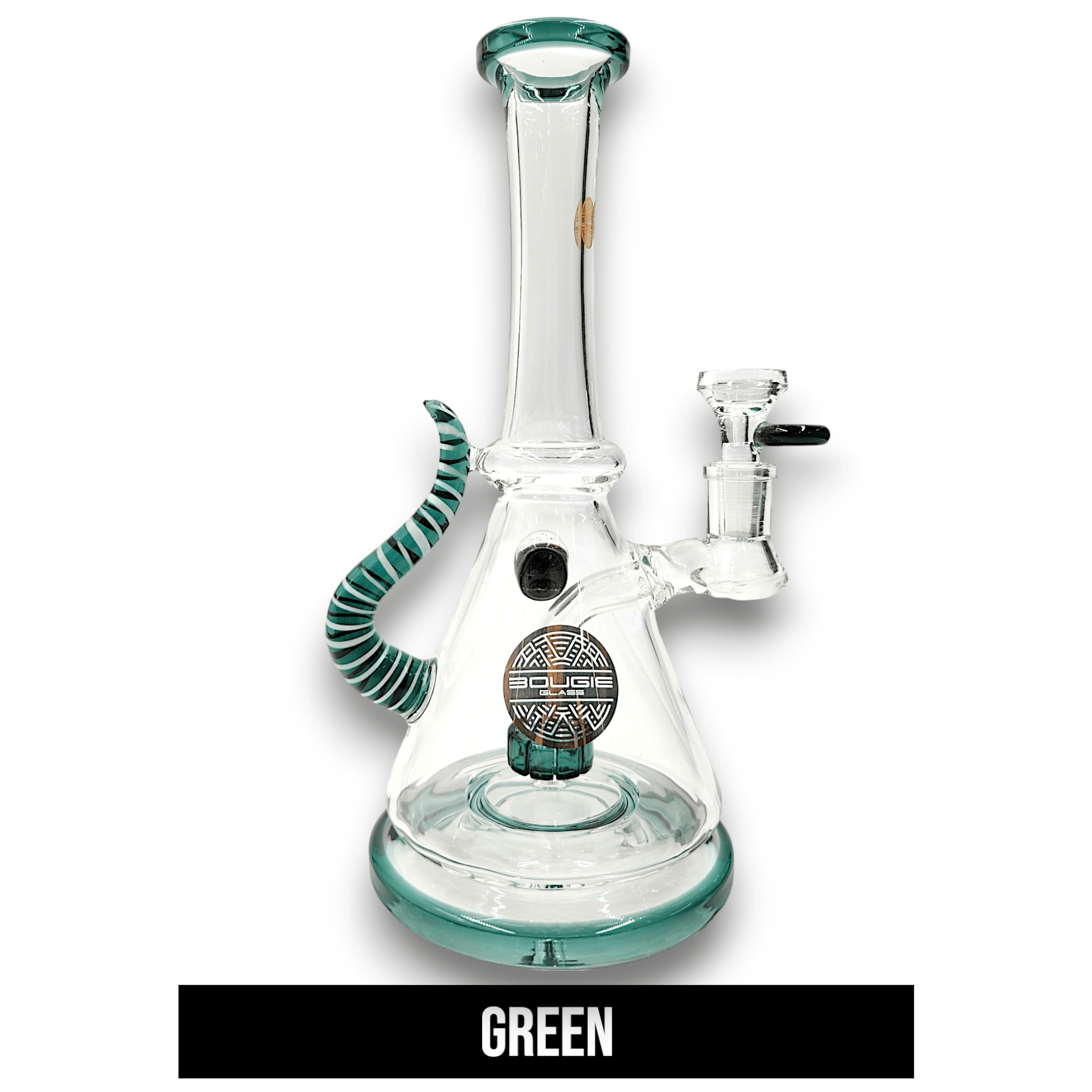 11" Bougie Glass Stiped Tail Handle Disc Percolator Beaker Bong