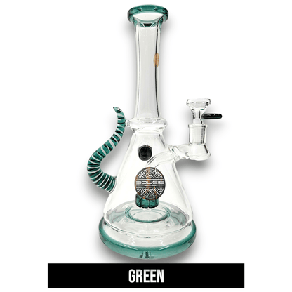 11" Bougie Glass Stiped Tail Handle Disc Percolator Beaker Bong