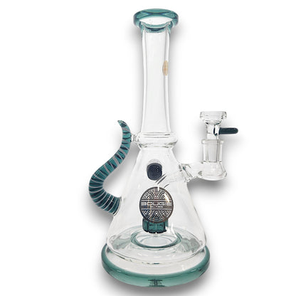 11" Bougie Glass Stiped Tail Handle Disc Percolator Beaker Bong