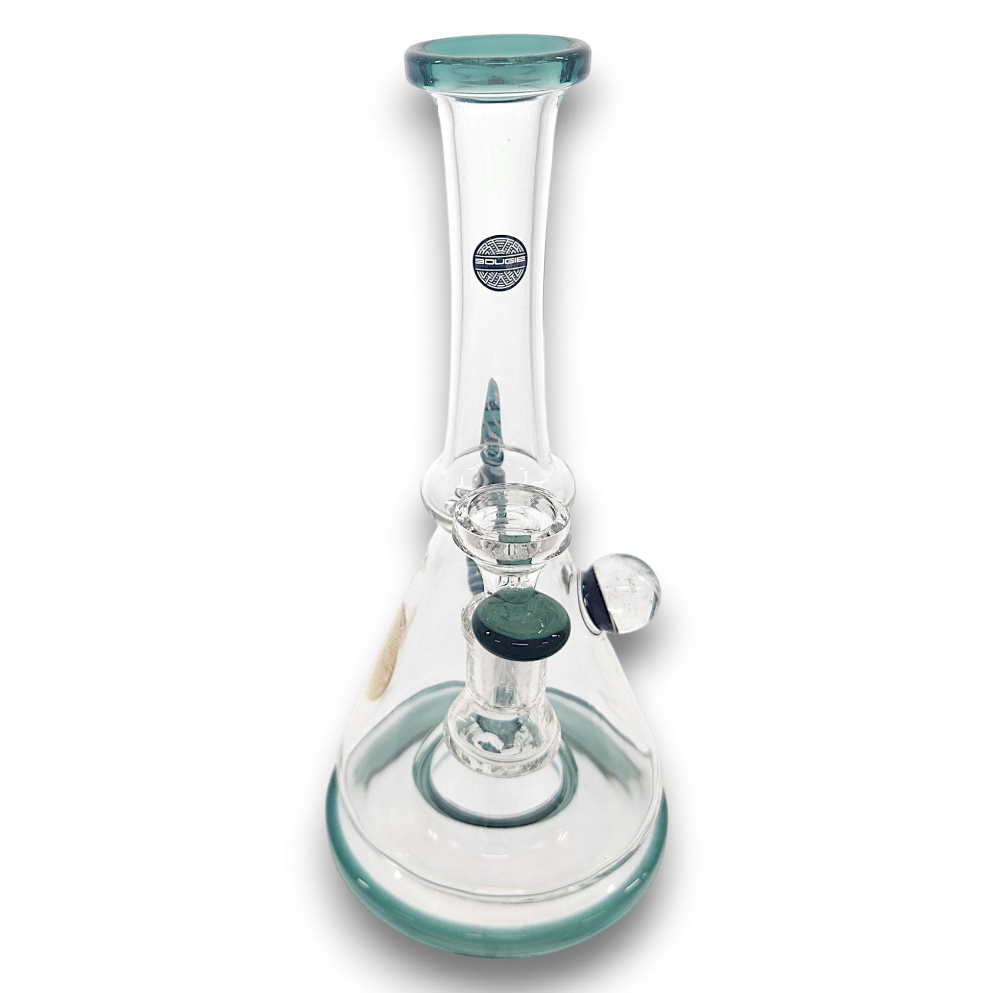 11" Bougie Glass Stiped Tail Handle Disc Percolator Beaker Bong