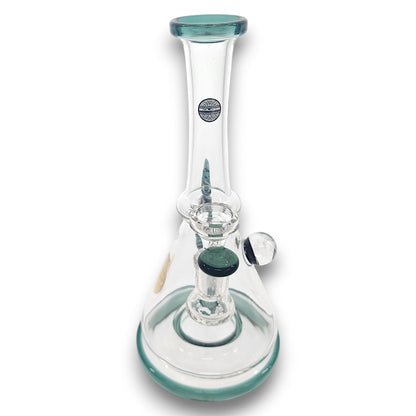11" Bougie Glass Stiped Tail Handle Disc Percolator Beaker Bong