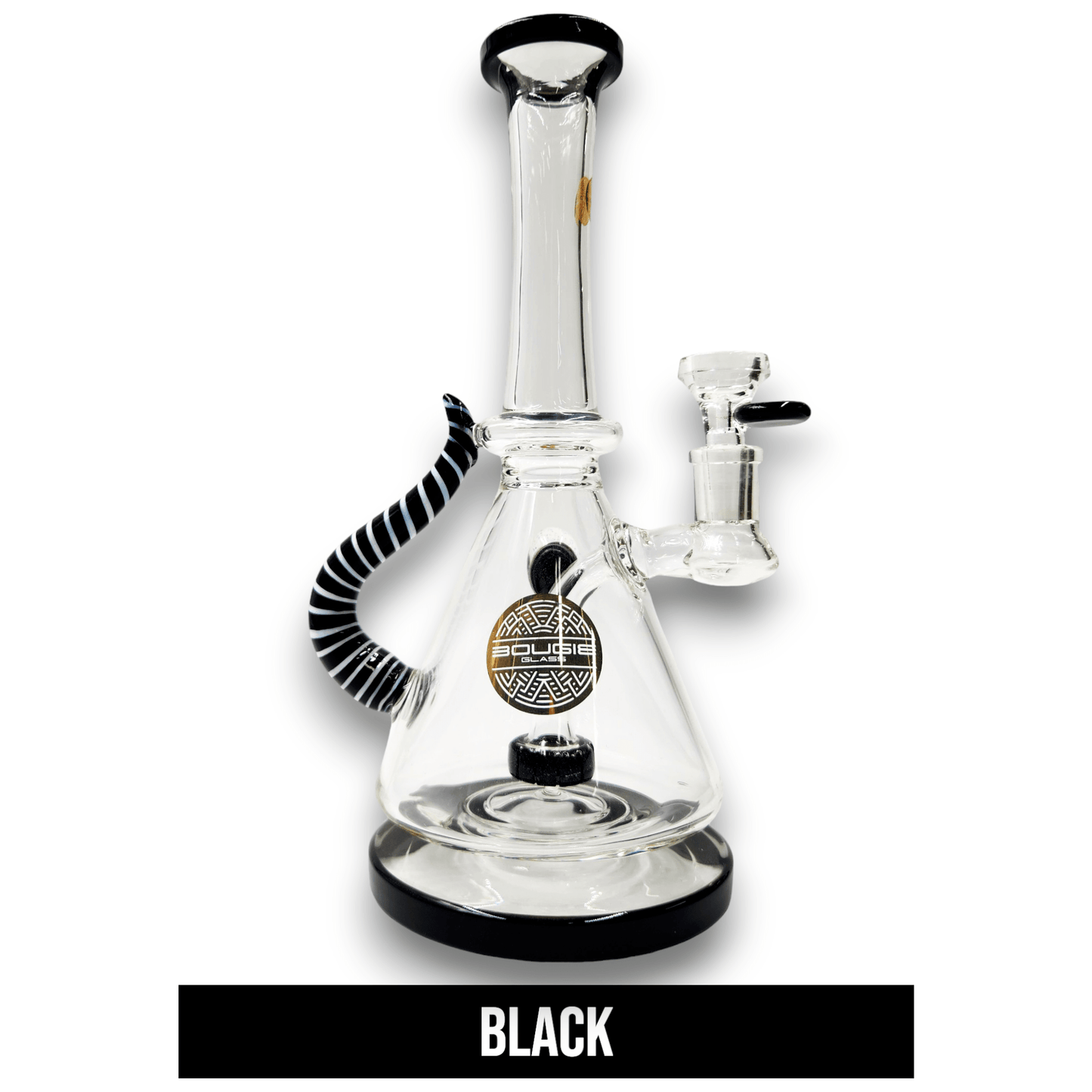 11" Bougie Glass Stiped Tail Handle Disc Percolator Beaker Bong