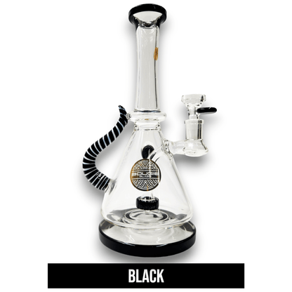 11" Bougie Glass Stiped Tail Handle Disc Percolator Beaker Bong