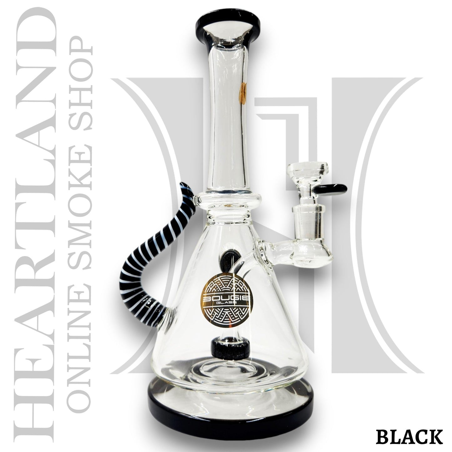 11" Bougie Glass Stiped Tail Handle Disc Percolator Beaker Bong