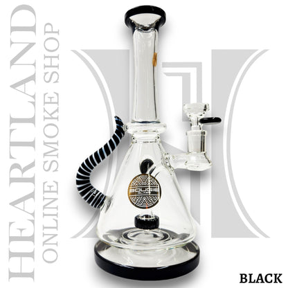 11" Bougie Glass Stiped Tail Handle Disc Percolator Beaker Bong