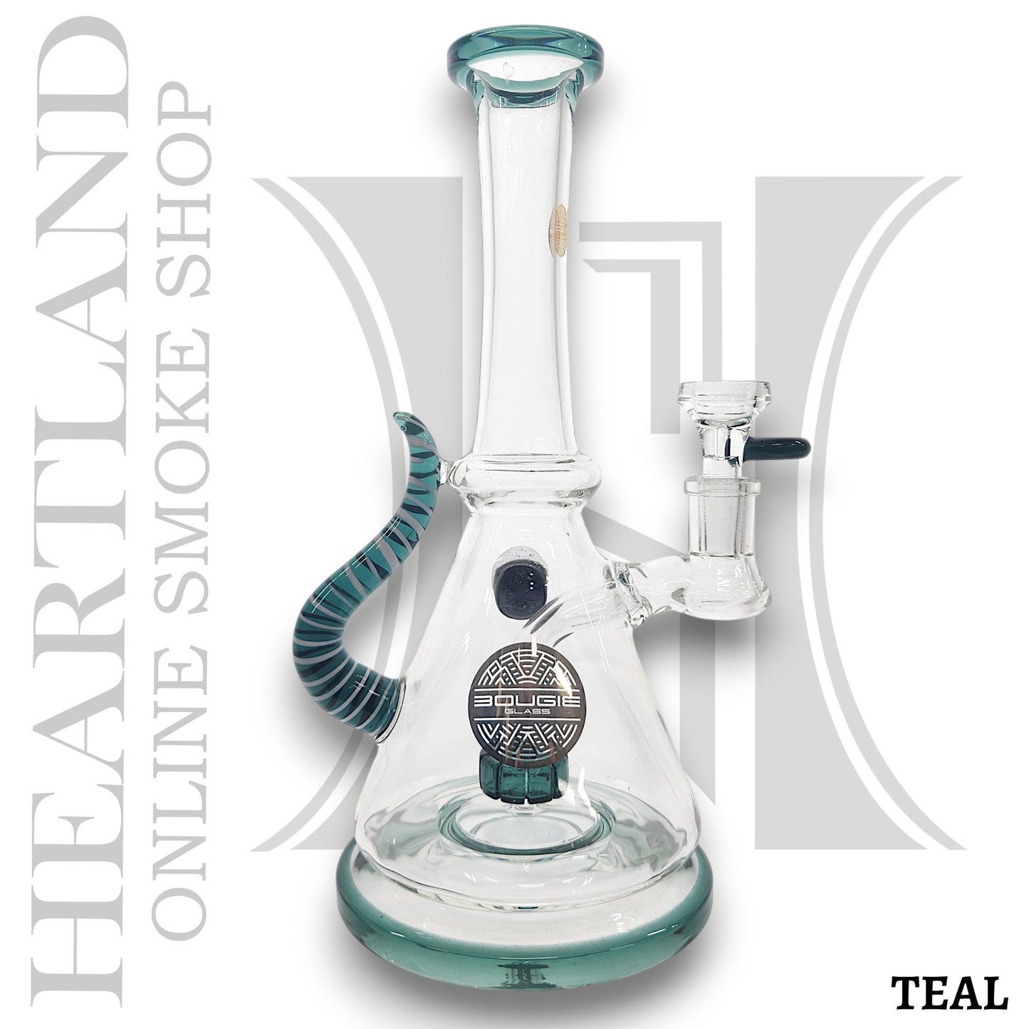 11" Bougie Glass Stiped Tail Handle Disc Percolator Beaker Bong