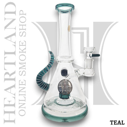11" Bougie Glass Stiped Tail Handle Disc Percolator Beaker Bong