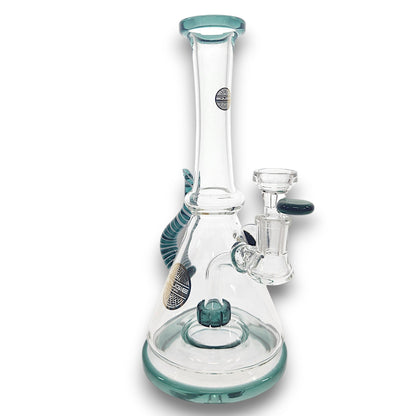11" Bougie Glass Stiped Tail Handle Disc Percolator Beaker Bong