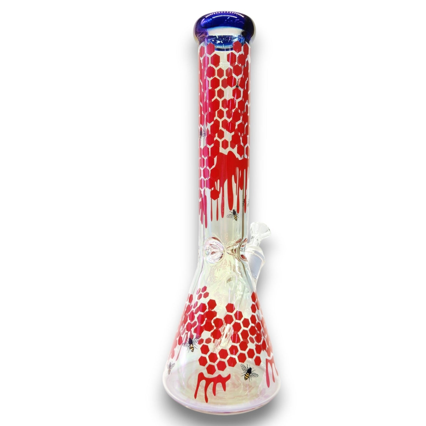 14" Fumed Iridescent Bee Honeycomb Beaker Bong