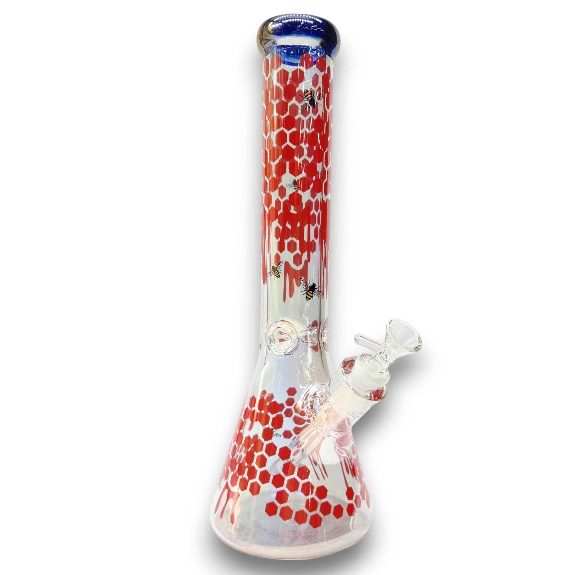 14" Fumed Iridescent Bee Honeycomb Beaker Bong