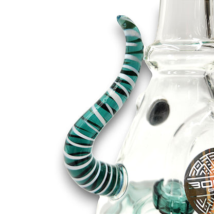 11" Bougie Glass Stiped Tail Handle Disc Percolator Beaker Bong