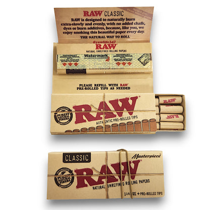 RAW Masterpiece 1-1/4 Rolling Paper and Pre-Rolled Tips Kit