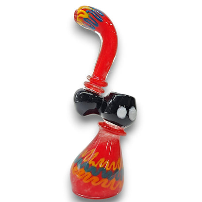 8" Glass Red Zig Zag Bubbler