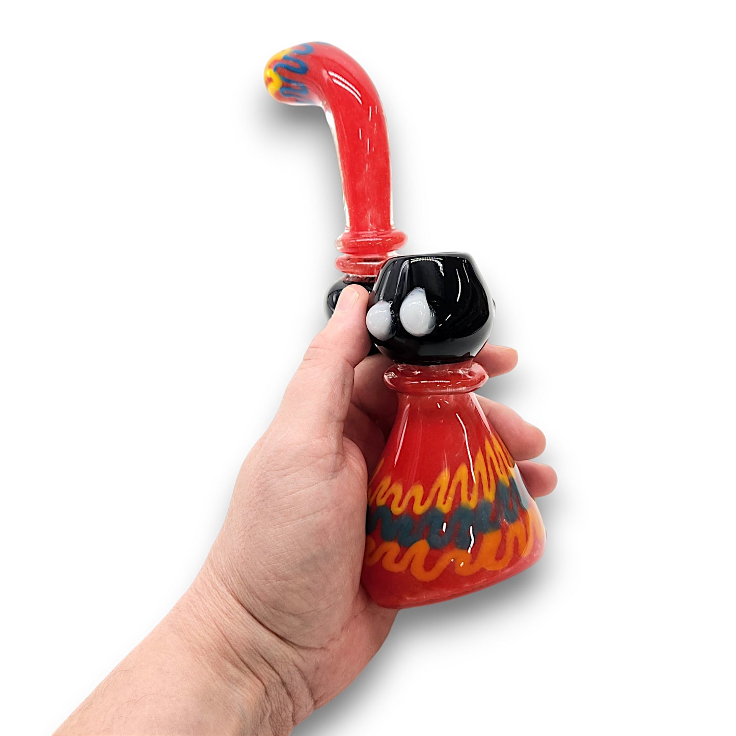 8" Glass Red Zig Zag Bubbler