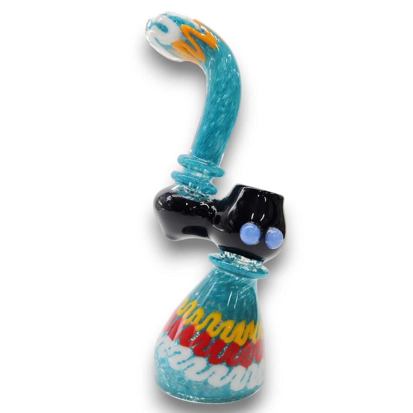 8" Glass Teal Zig Zag Bubbler