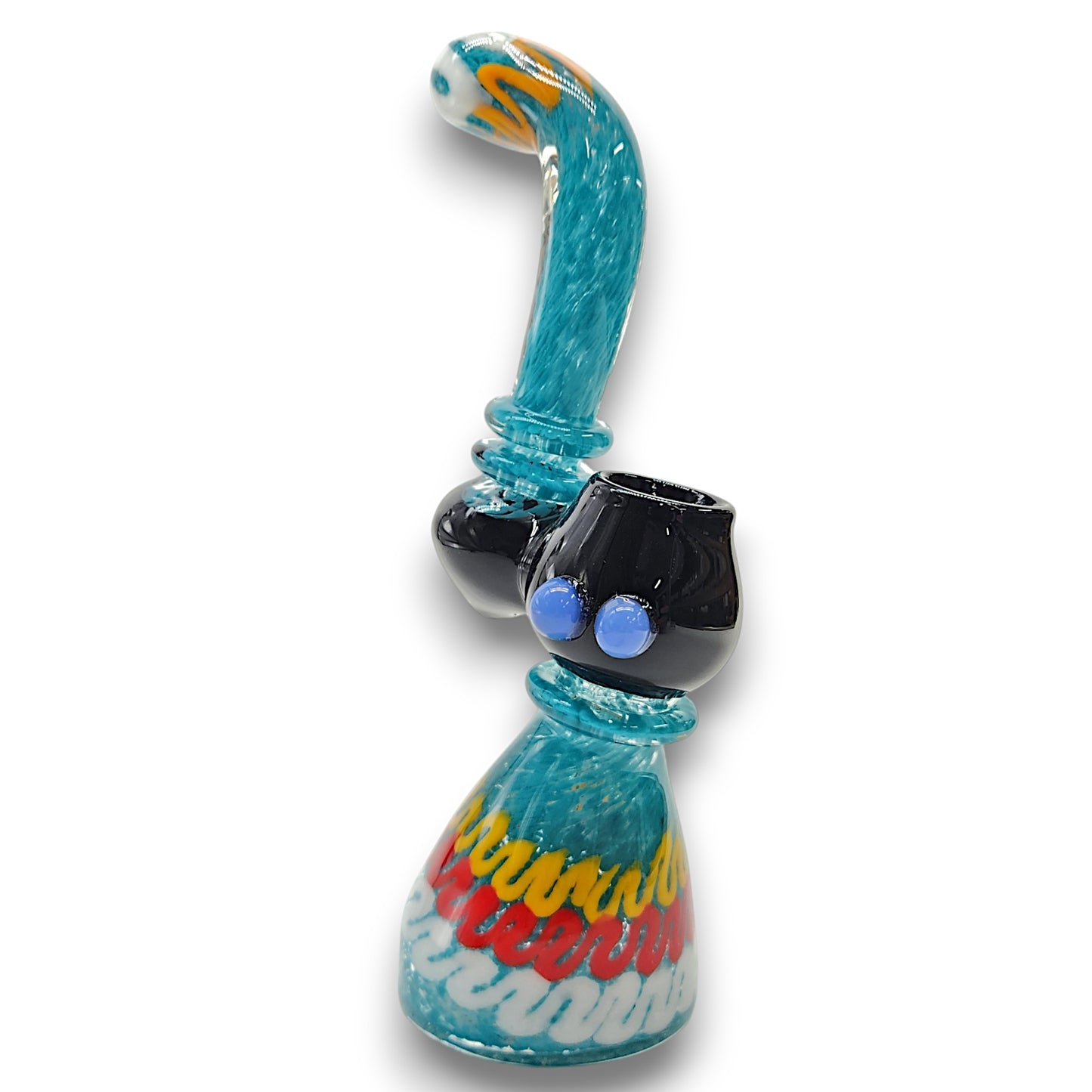 8" Glass Teal Zig Zag Bubbler