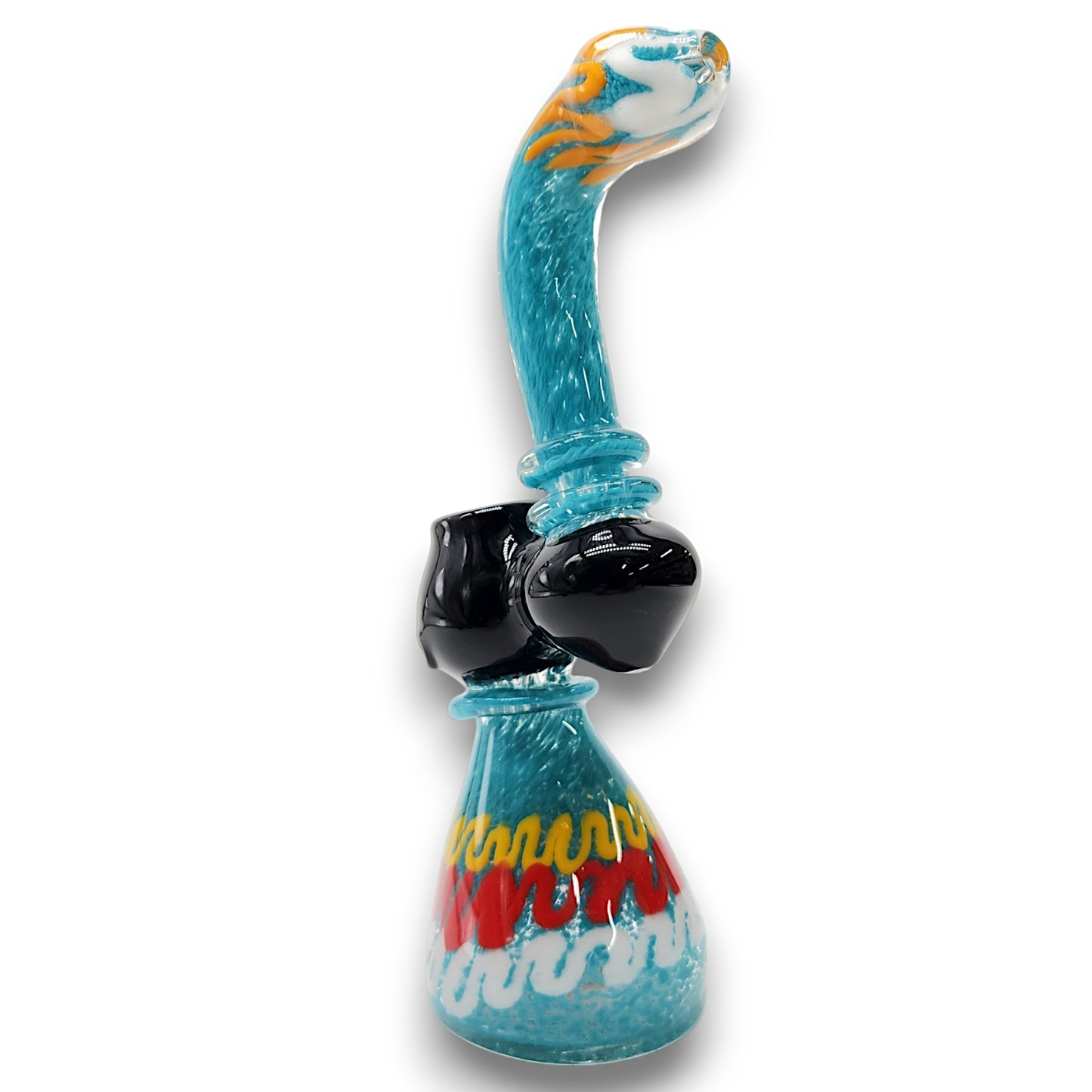 8" Glass Teal Zig Zag Bubbler