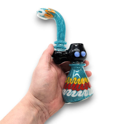 8" Glass Teal Zig Zag Bubbler