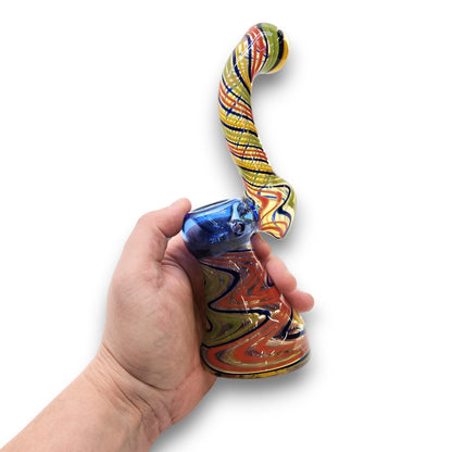 8" Glass Wavy Multi Color Bubbler