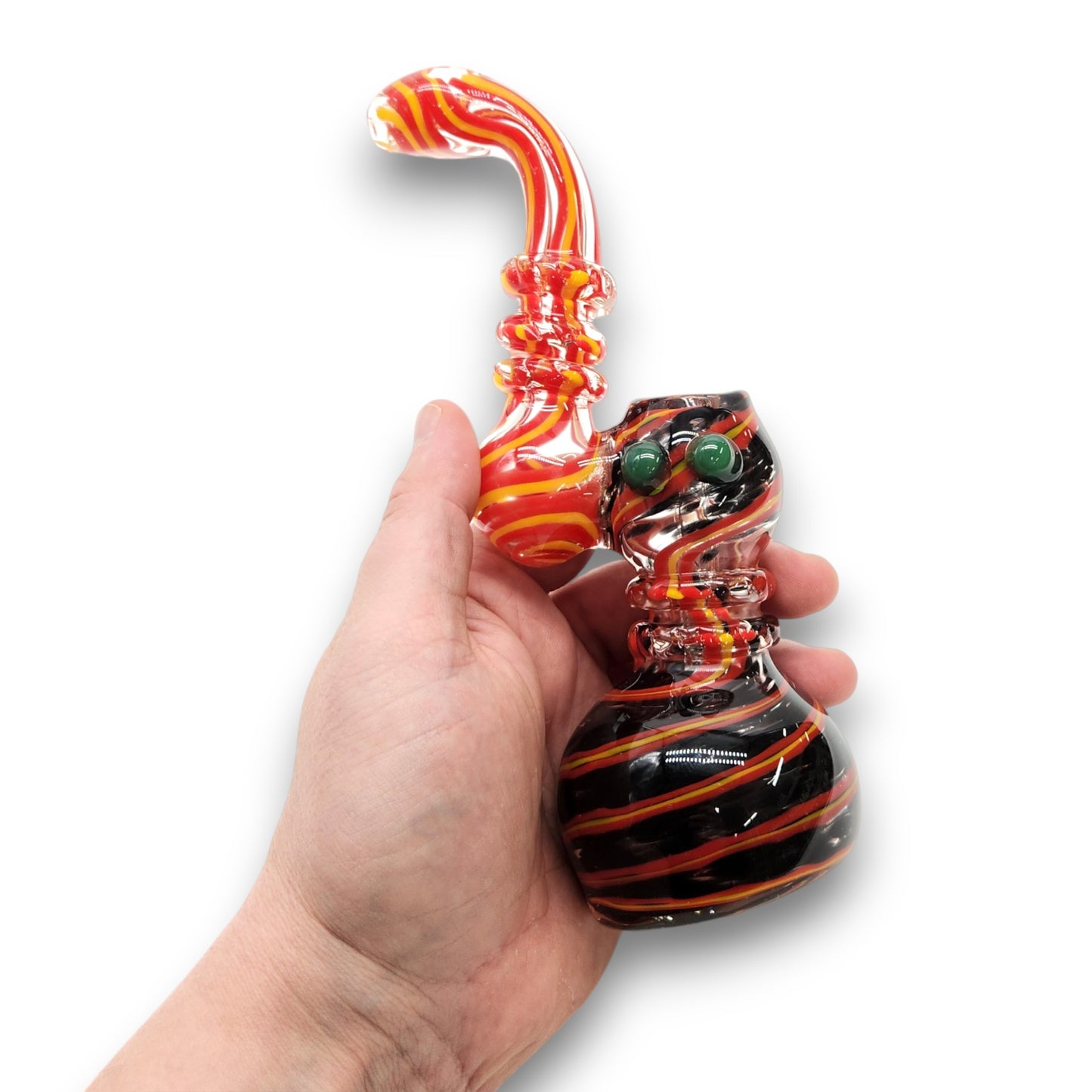 8" Glass Red Striped Bubbler