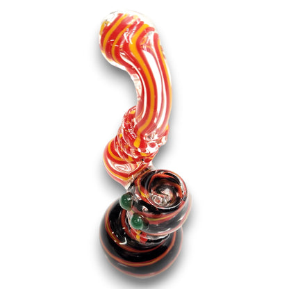 8" Glass Red Striped Bubbler