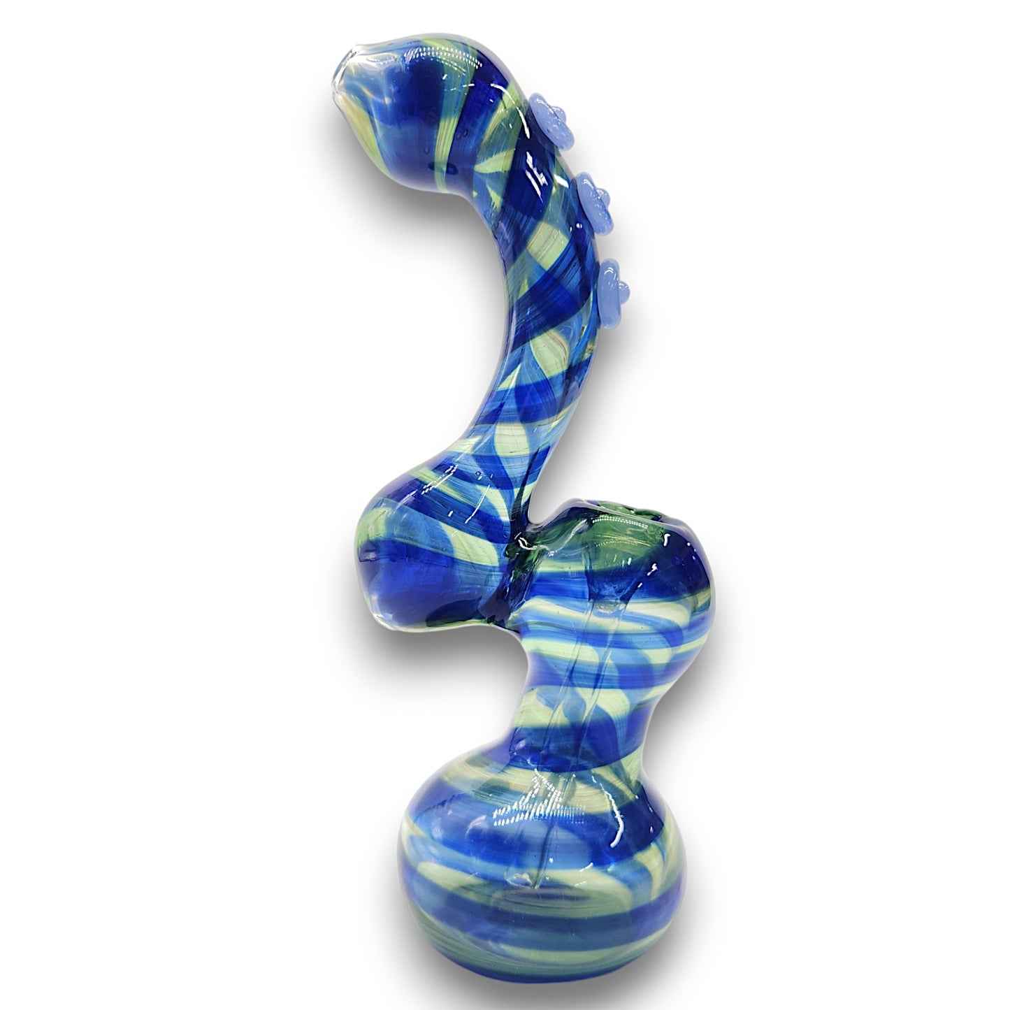 Blue Striped 8" Tall Bubbler