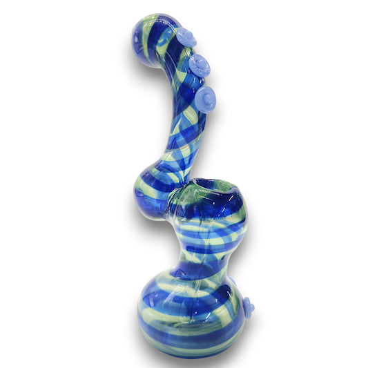 Blue Striped 8" Tall Bubbler