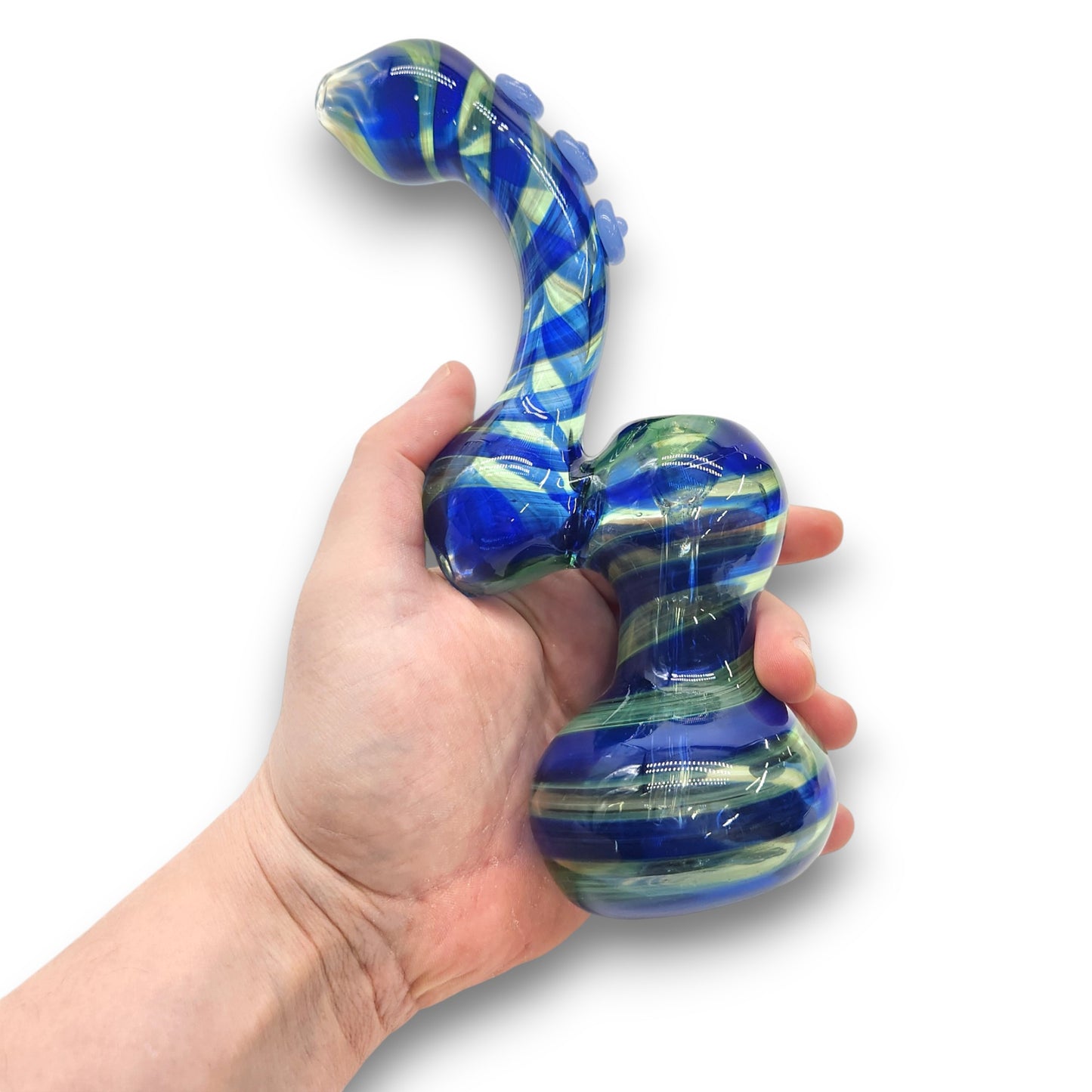 Blue Striped 8" Tall Bubbler