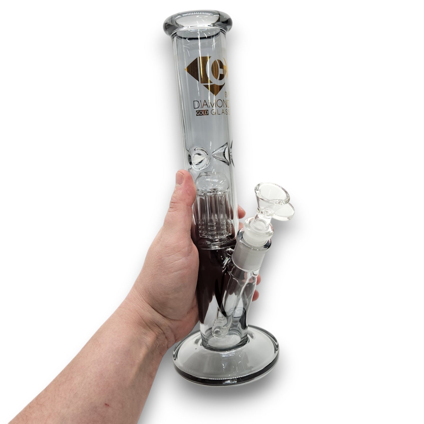 12" Diamond Gold Straight Tube Bong with Tree Percolator