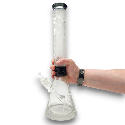 18" Heavy Duty Skull Etched Glass Design Beaker Bong