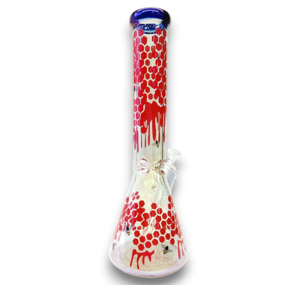 14" Fumed Iridescent Bee Honeycomb Beaker Bong