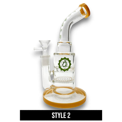 9" Chakra Bent Neck Turbine Vortex and Honeycomb Perc Bong