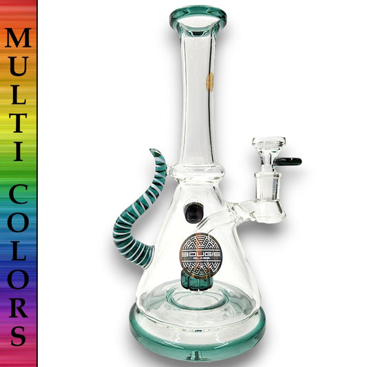 11" Bougie Glass Stiped Tail Handle Disc Percolator Beaker Bong