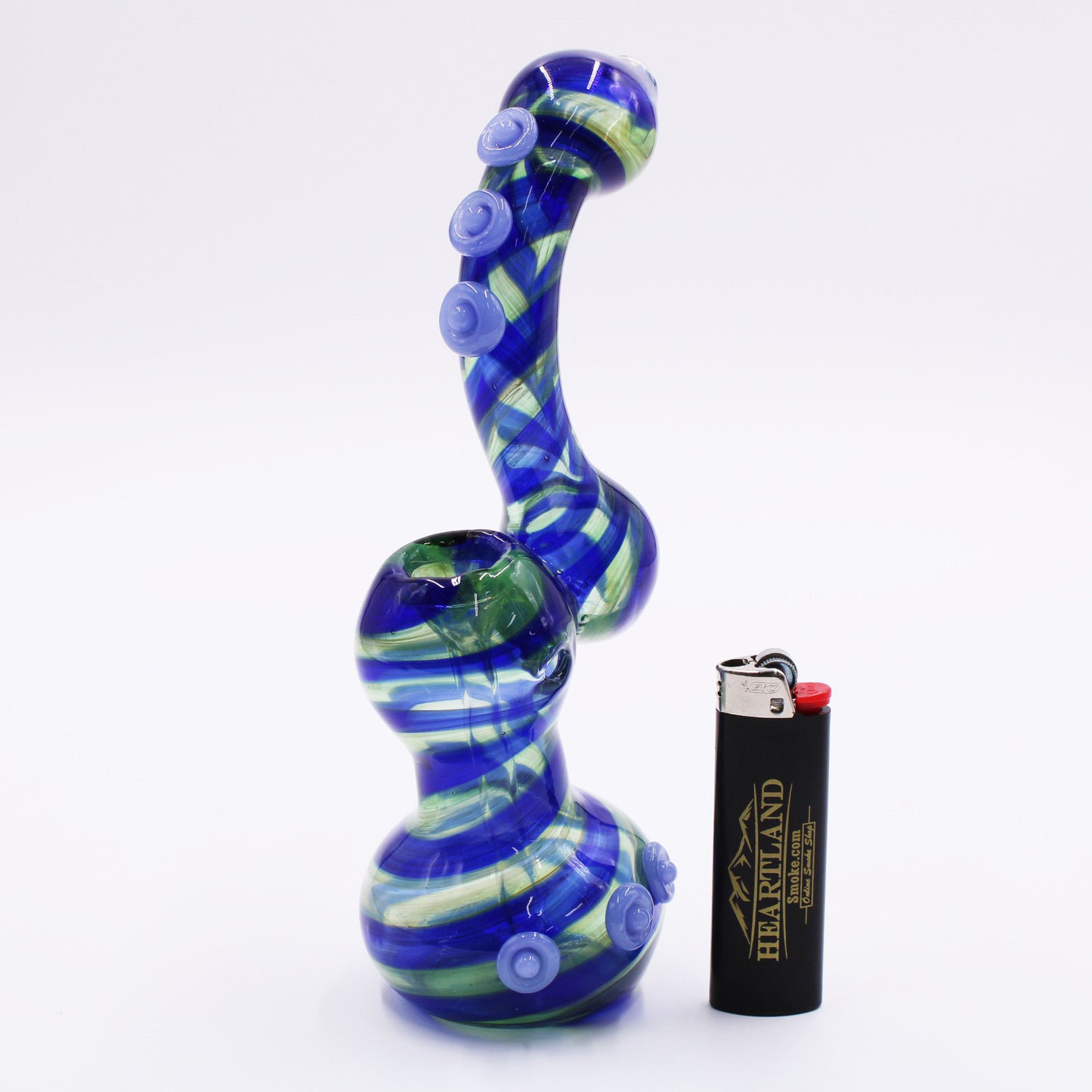 Blue Striped 8" Tall Bubbler